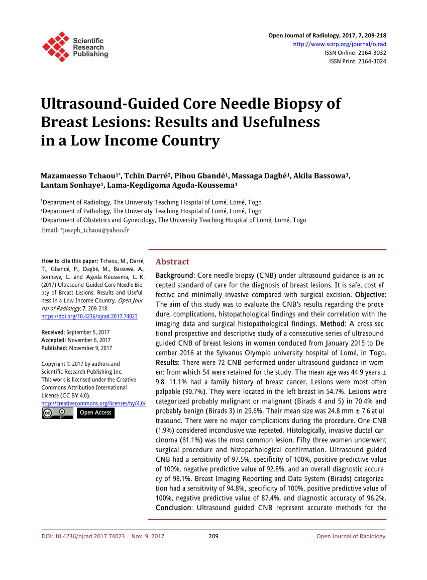 PDF) Ultrasound-Guided Core Needle Biopsy of Breast Lesions Results and Usefulness in a Low Income Country photo