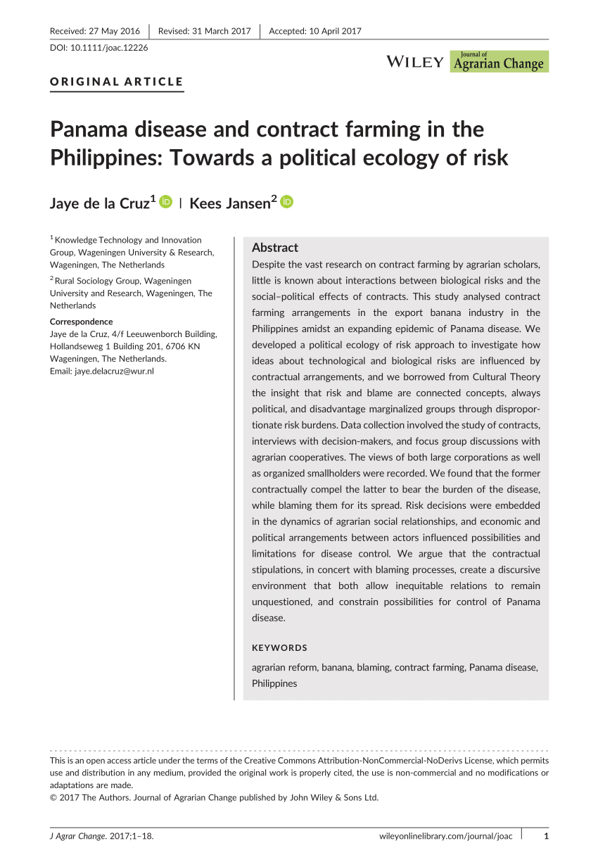 (PDF) Panama disease and contract farming in the Philippines: Towards a