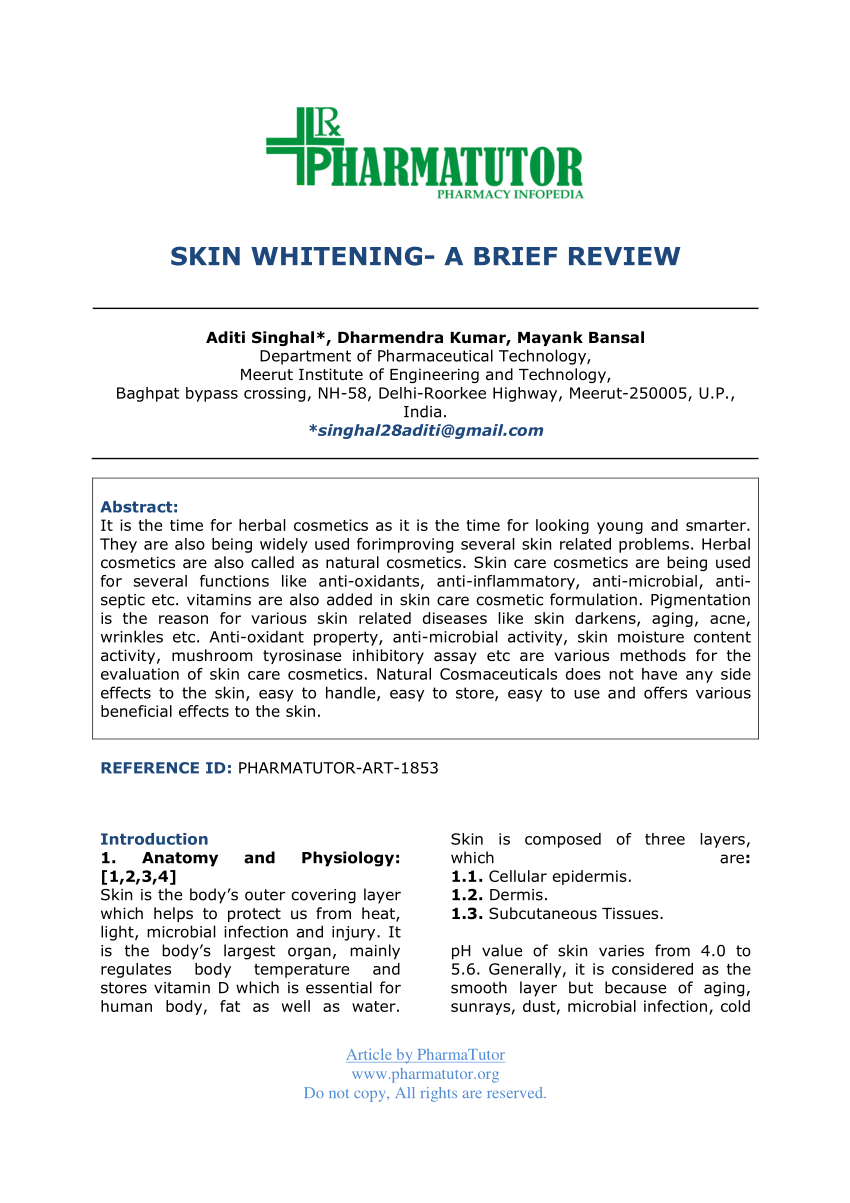 PDF SKIN WHITENING A BRIEF REVIEW