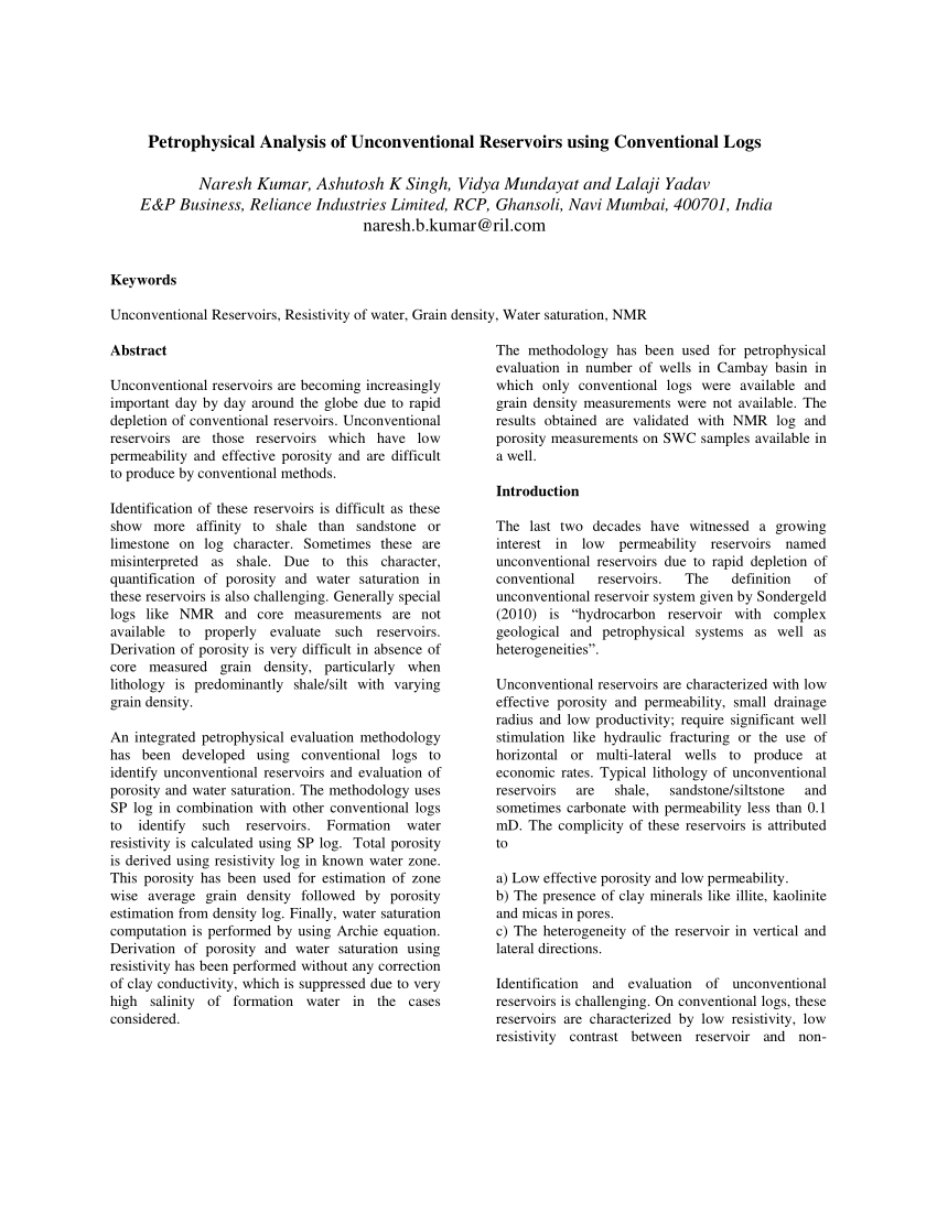 (PDF) Petrophysical Analysis of Unconventional Reservoirs using ...