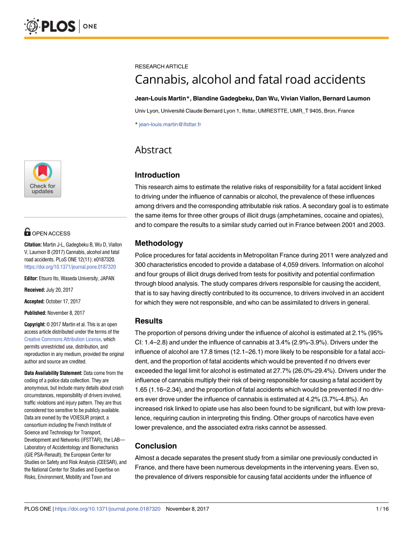 PDF Cannabis alcohol and fatal road accidents 