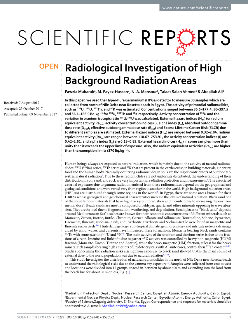 (PDF) Radiological Investigation of High Background Radiation Areas