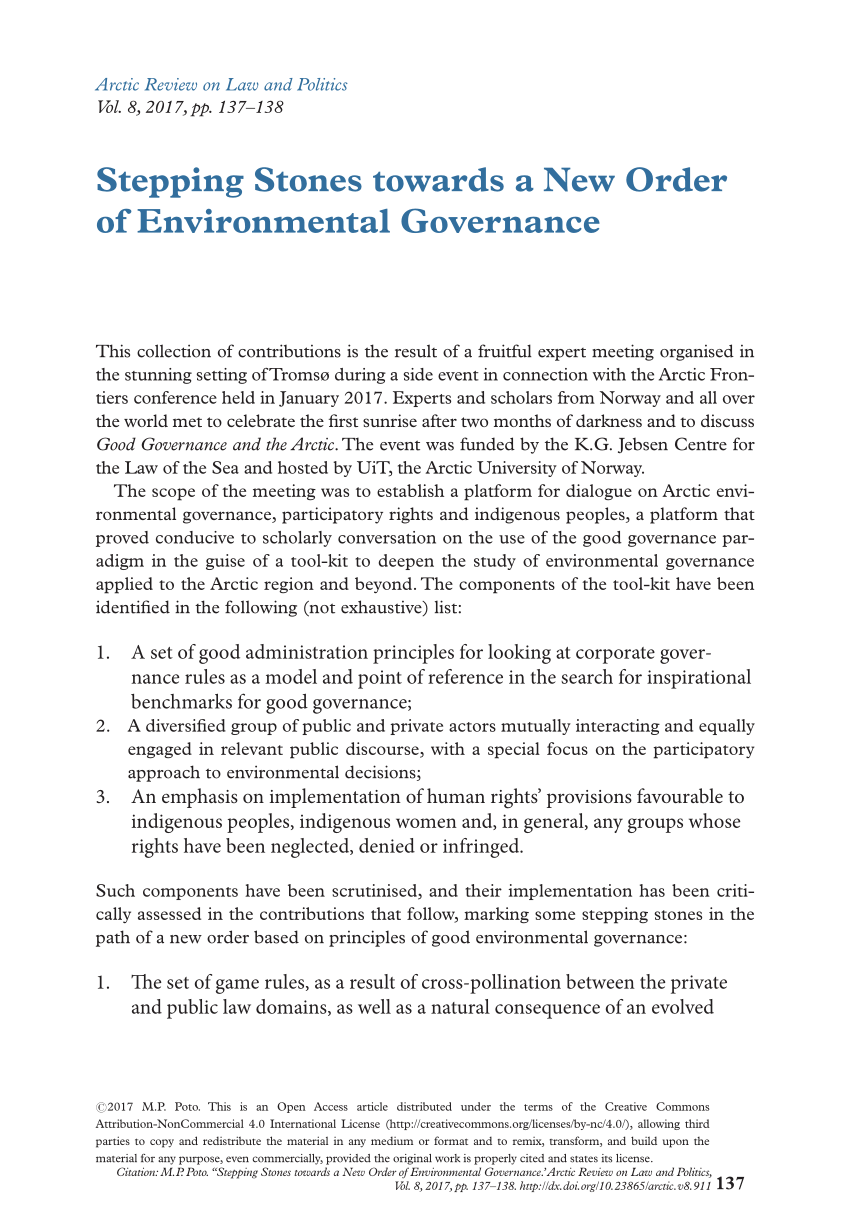 Pdf Stepping Stones Towards A New Order Of Environmental Governance