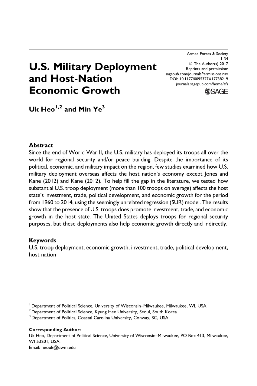 Pdf U S Military Deployment And Host Nation Economic Growth