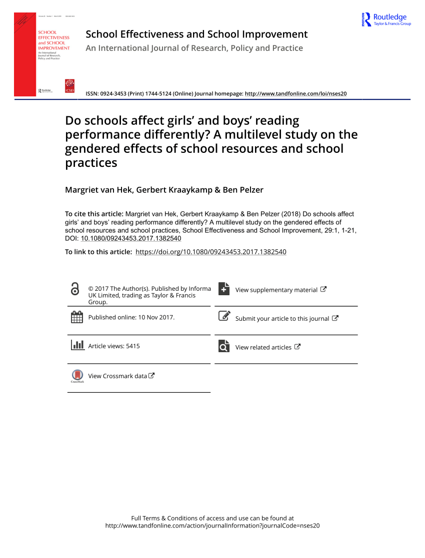 Pdf Do Schools Affect Girls And Boys Reading Performance Differently A Multilevel Study On The Gendered Effects Of School Resources And School Practices