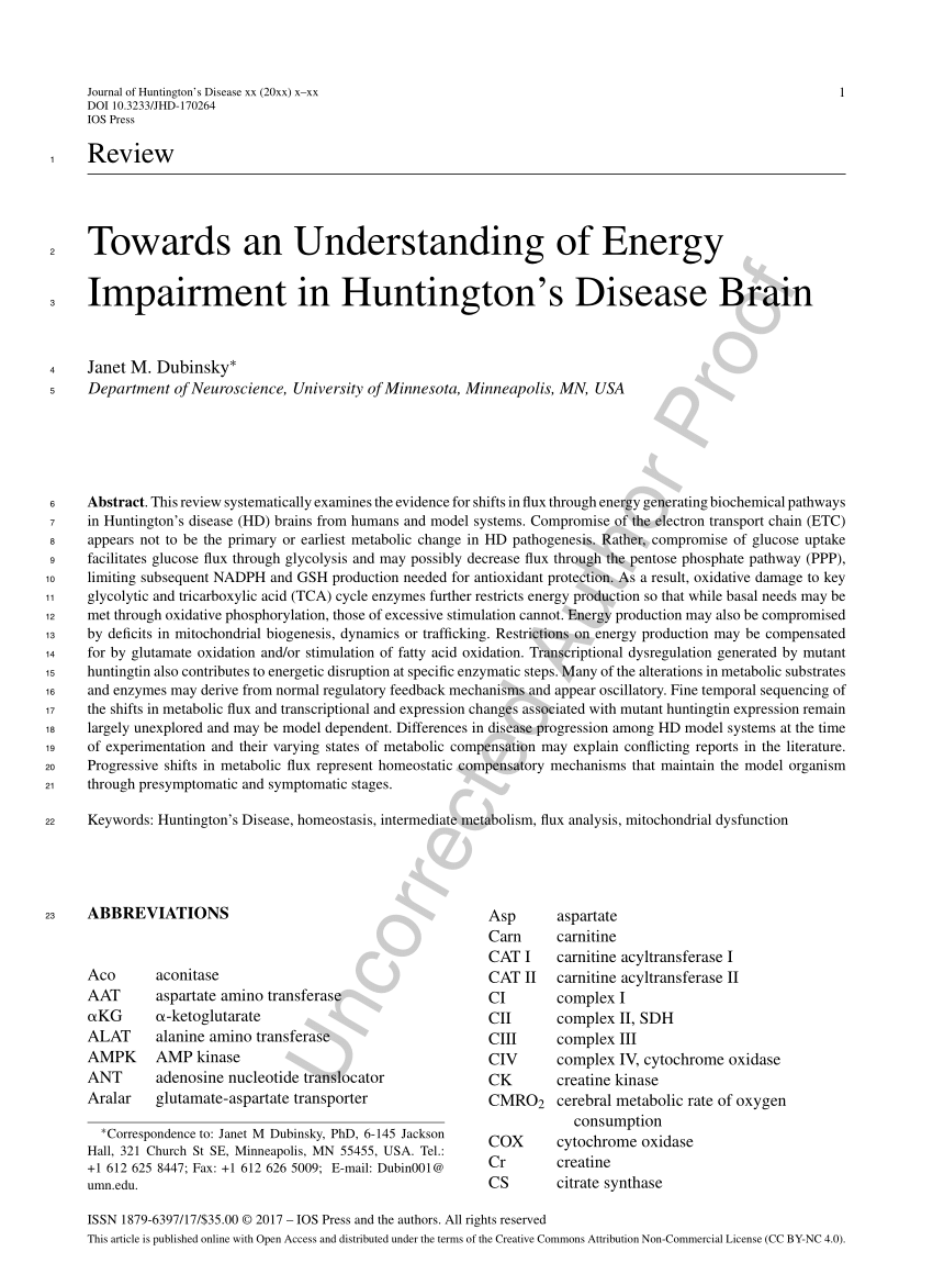 PDF) Towards an Understanding of Energy Impairment in Huntington's 