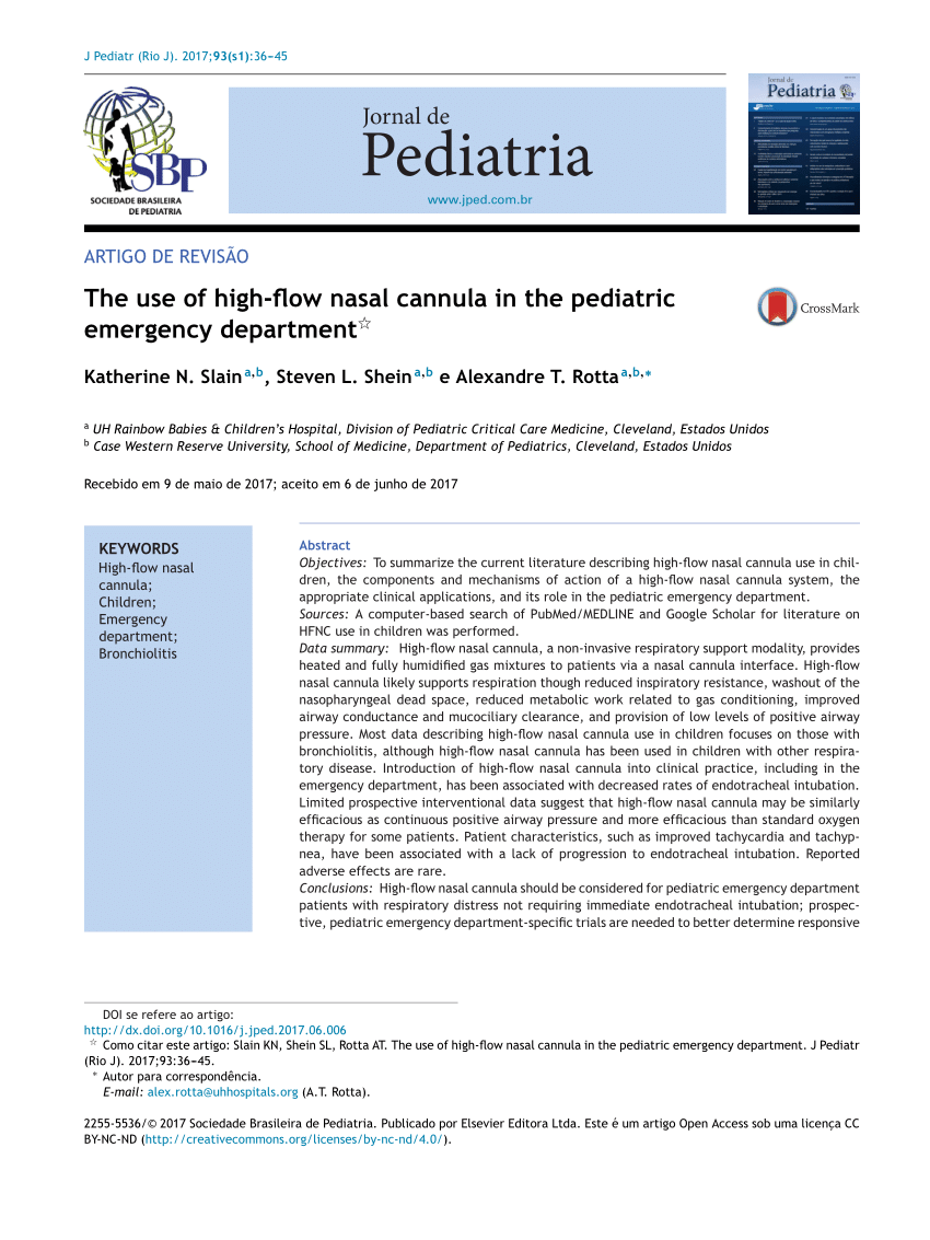 Pdf The Use Of High Flow Nasal Cannula In The Pediatric Emergency Department