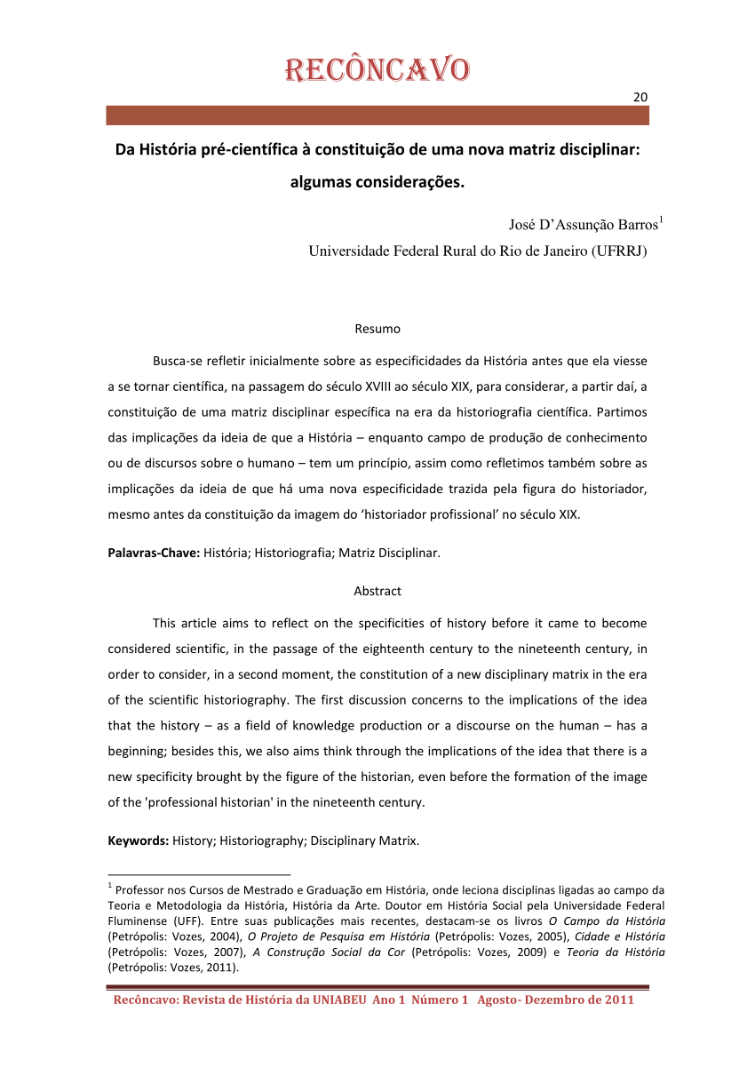 v. 12 n. 1 (2006): História da Historiografia e Teoria da História