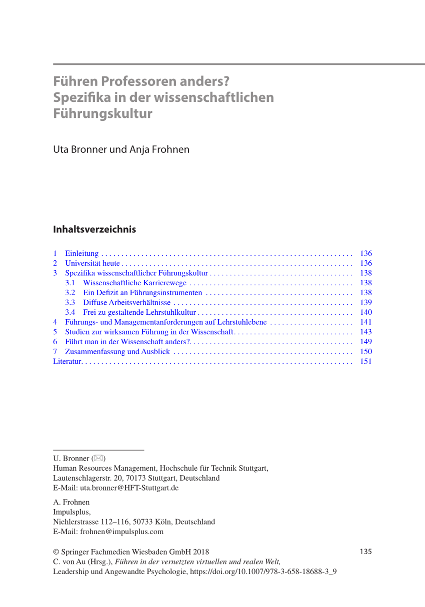 Pdf Fuhren Professoren Anders Spezifika In Der Wissenschaftlichen Fuhrungskultur