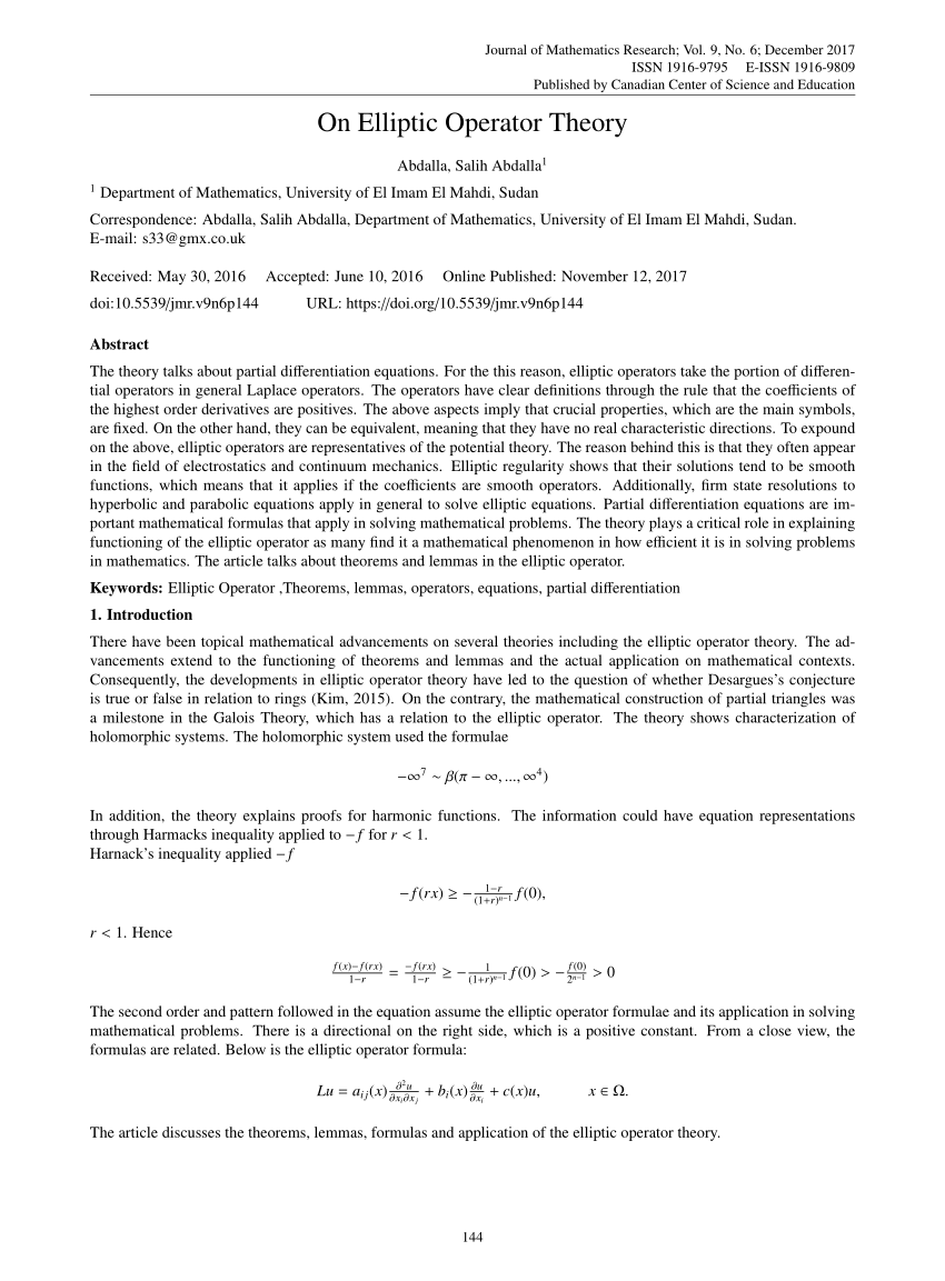 (PDF) On Elliptic Operator Theory