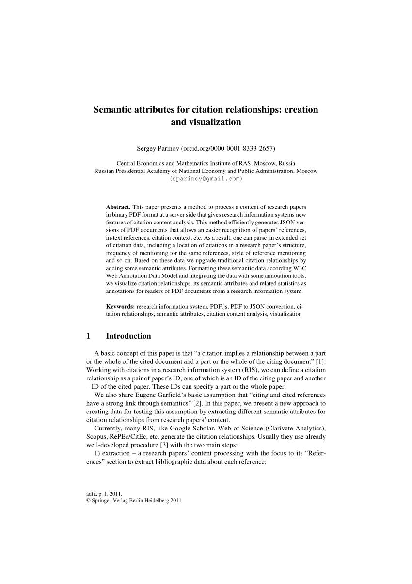 Pdf Semantic Attributes For Citation Relationships Creation And Visualization