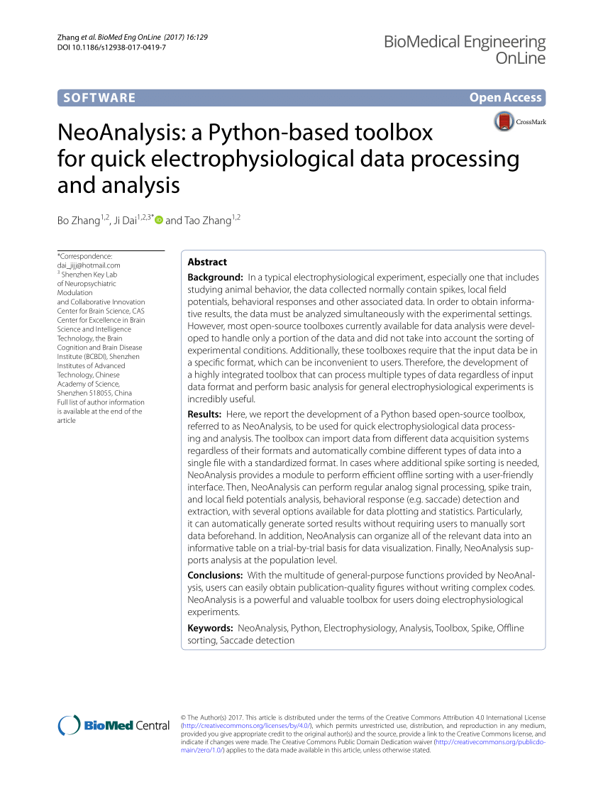 Pdf Neoanalysis A Python Based Toolbox For Quick Electrophysiological Data Processing And Analysis