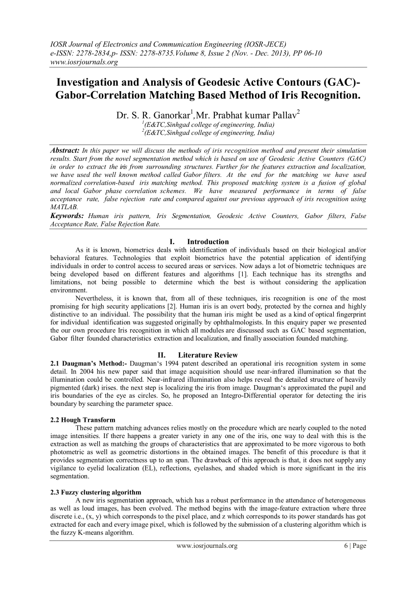 Pdf Investigation And Analysis Of Geodesic Active Contours Gac Gabor Correlation Matching Based Method Of Iris Recognition