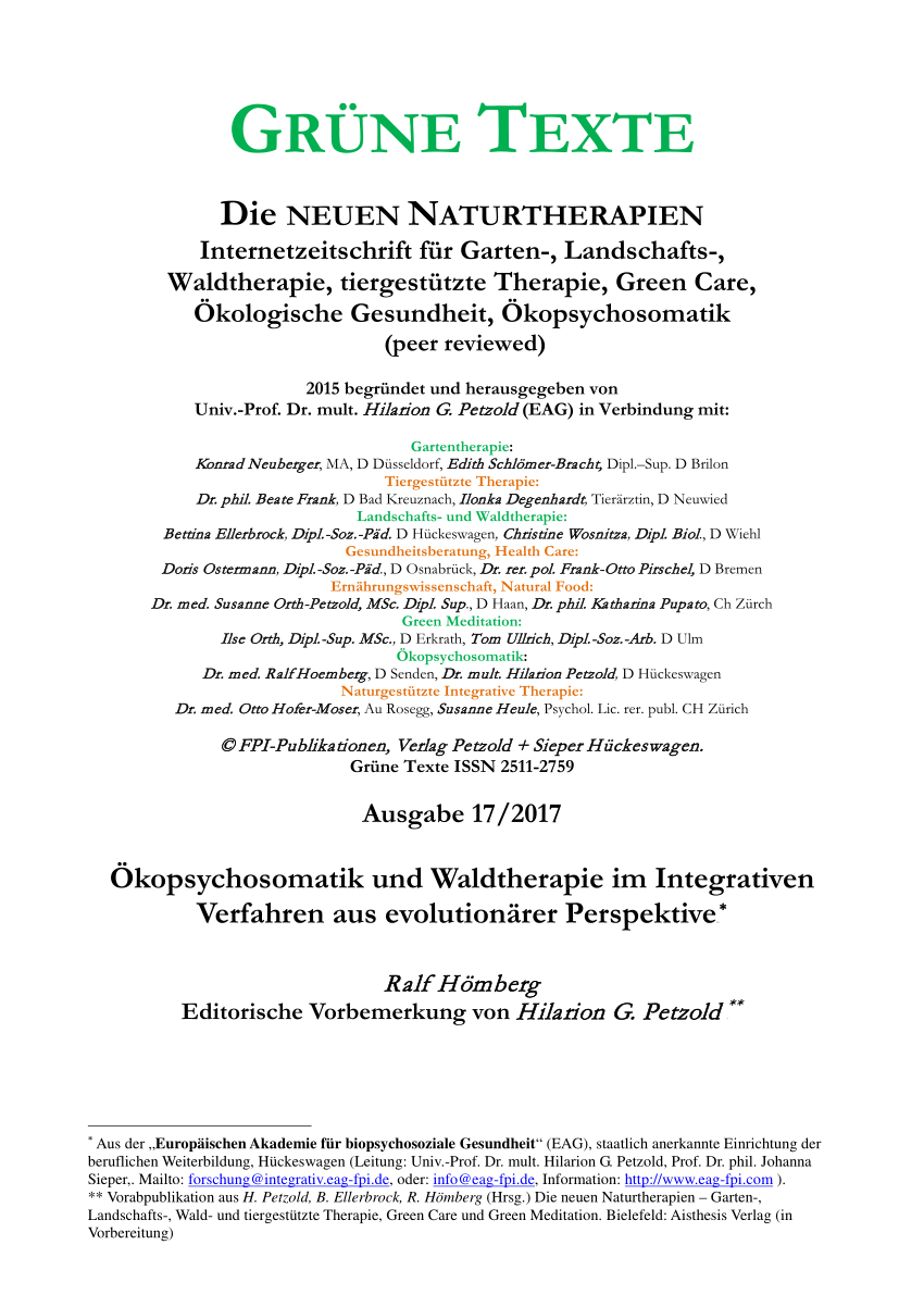 Pdf ökopsychosomatik Und Waldtherapie Im Integrativen - 