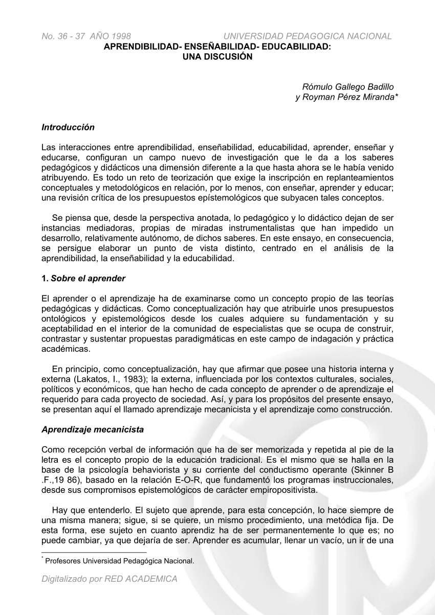 PDF Aprendibilidad ense abilidad educabilidad una discusi n