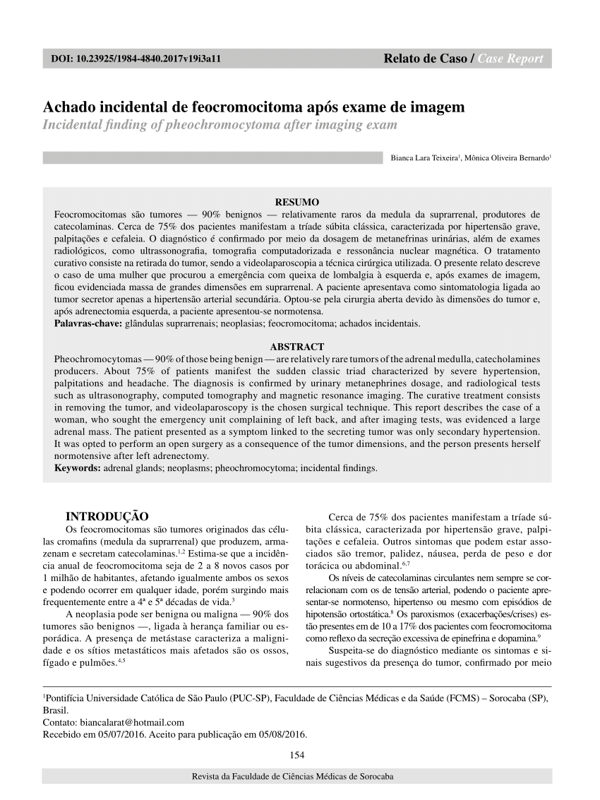 PDF) Achado incidental de feocromocitoma após exame de imagem