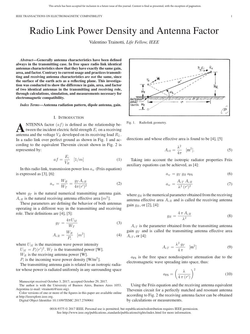 (PDF) Radio Link Power Density and Antenna Factor