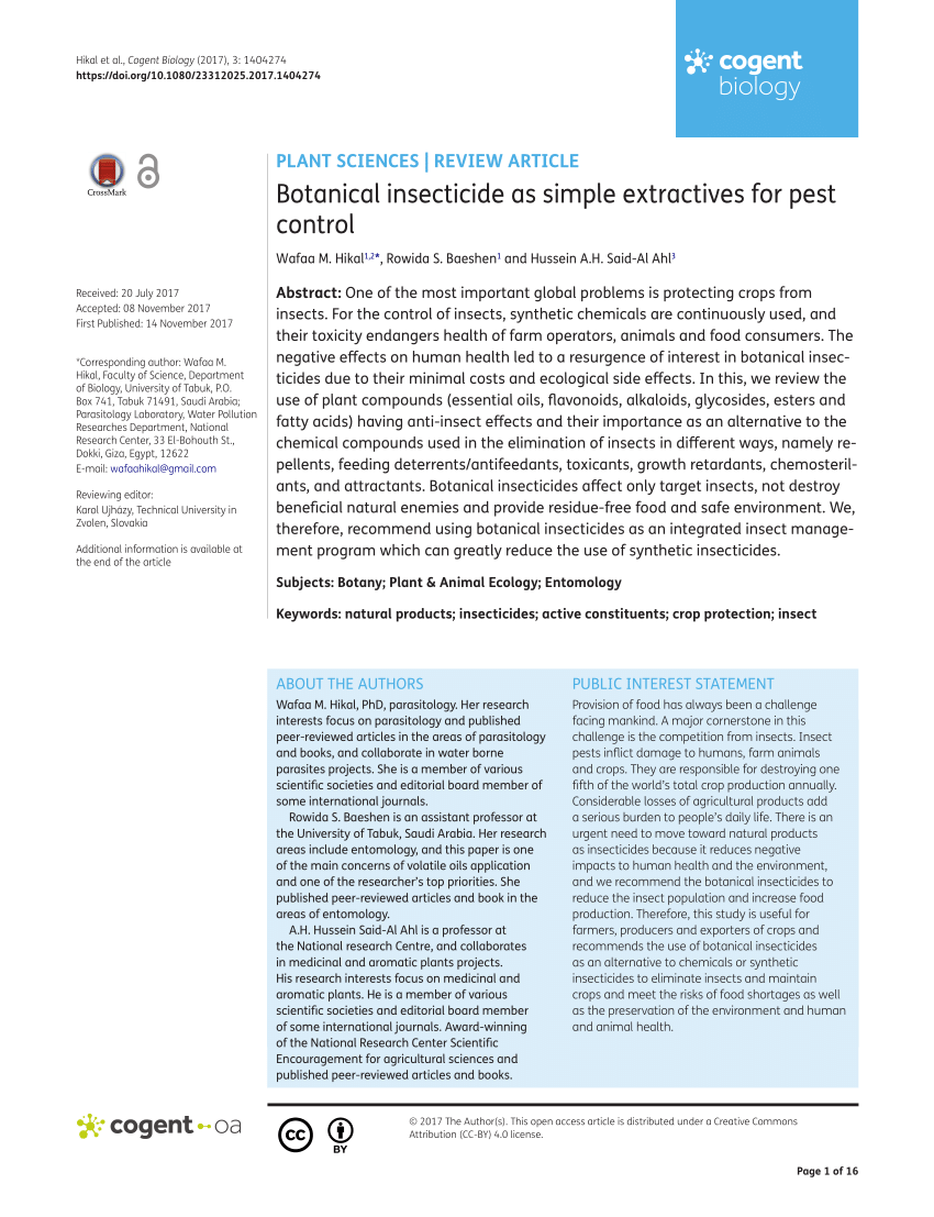 Pdf Botanical Insecticide As Simple Extractives For Pest Control