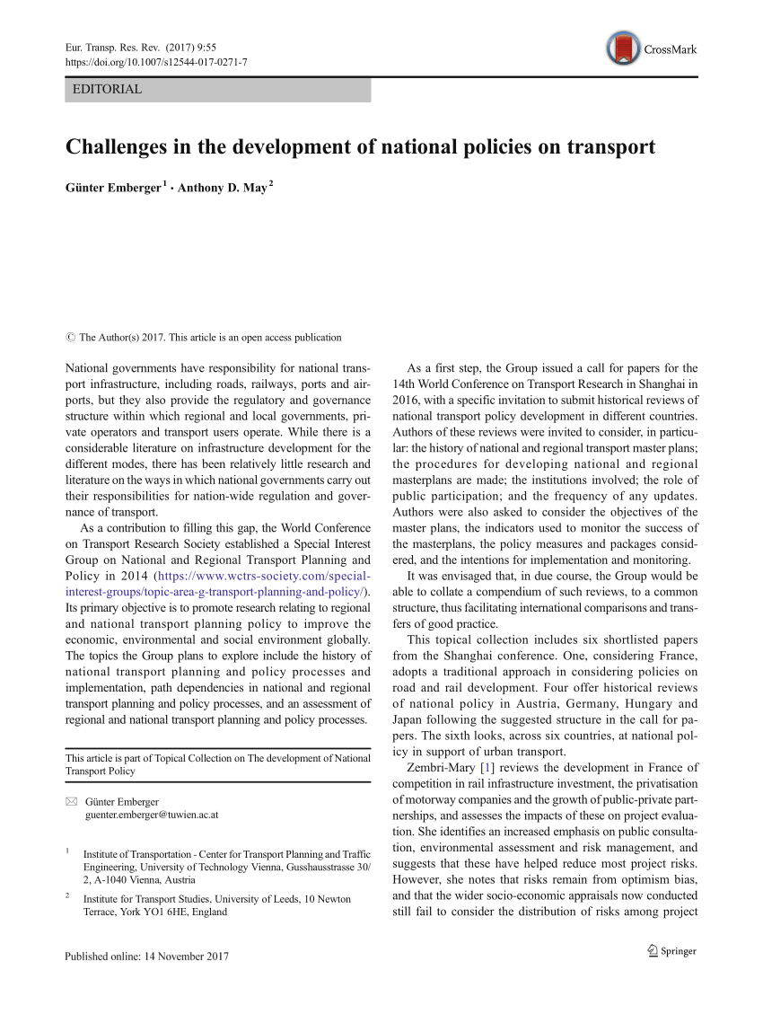 (PDF) Challenges in the development of national policies on transport