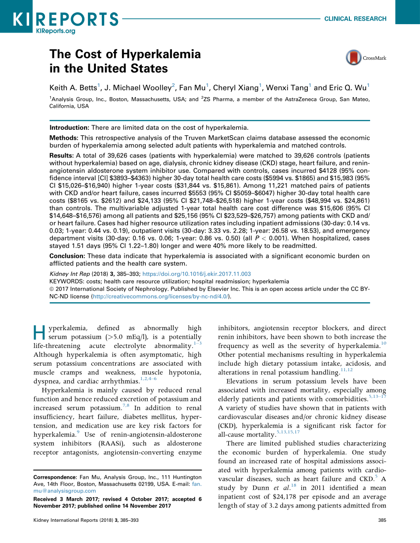 Pdf The Cost Of Hyperkalemia In The United States