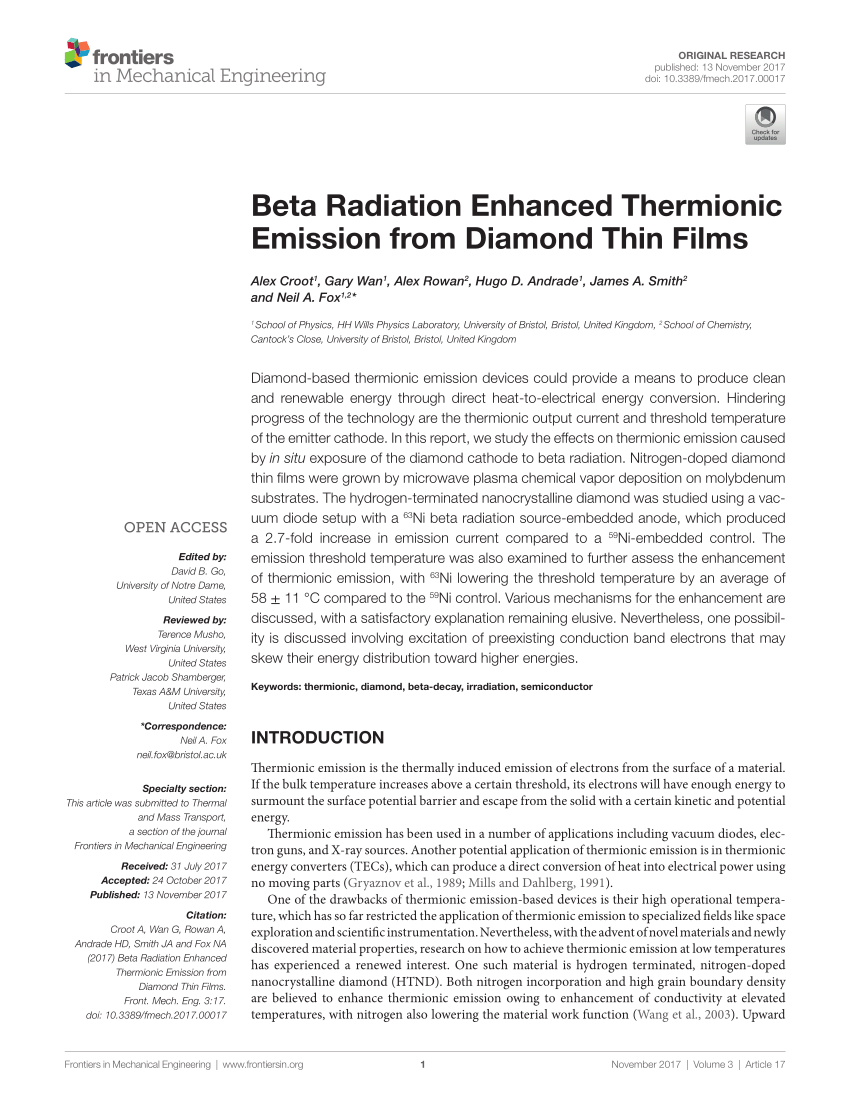 PDF) Beta Radiation Enhanced Thermionic Emission from Diamond Thin 