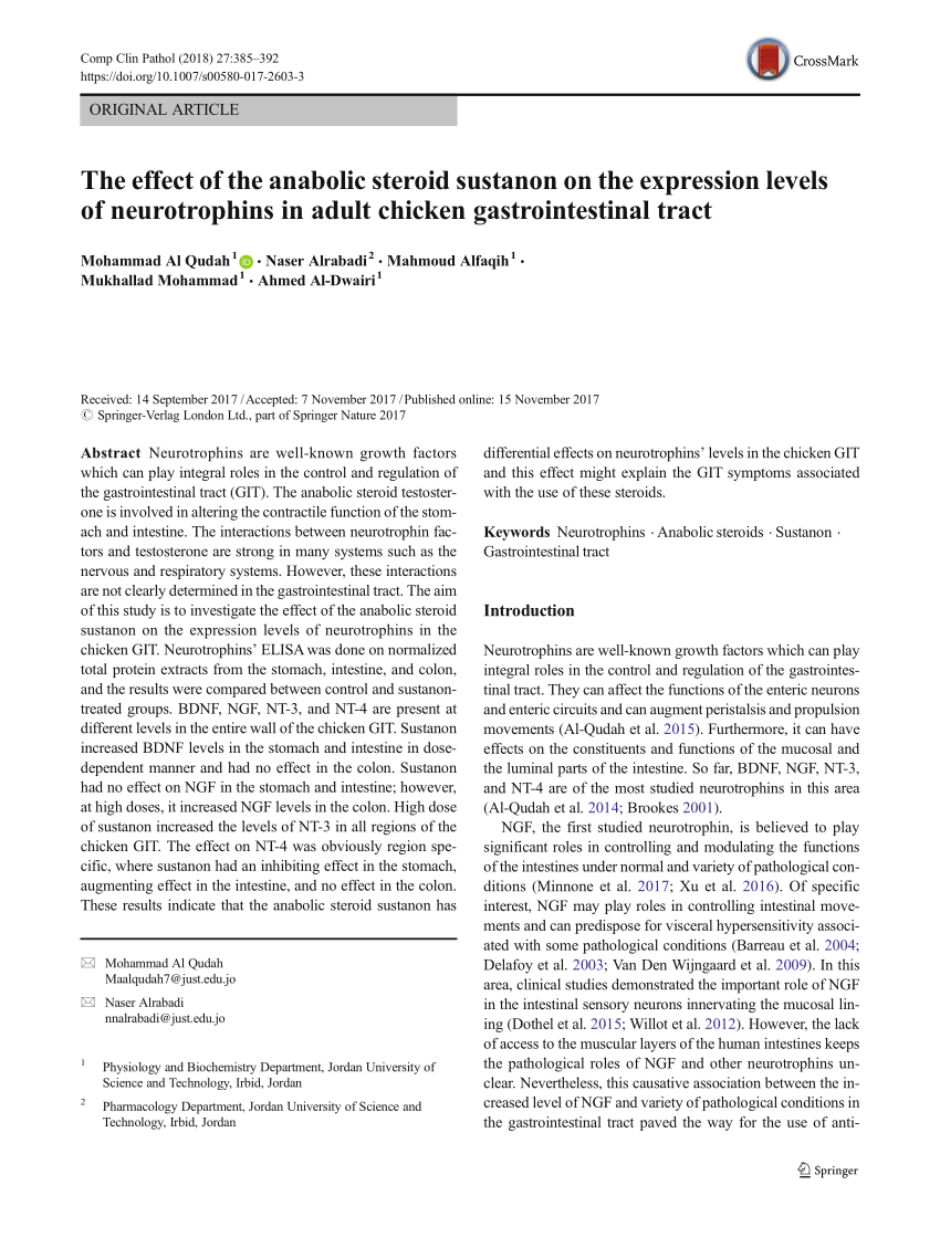 PDF) The effect of the anabolic steroid sustanon on the expression levels  of neurotrophins in adult chicken gastrointestinal tract