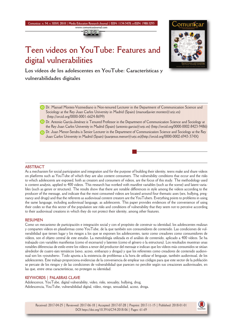 PDF) Teen videos on YouTube: Features and digital vulnerabilities