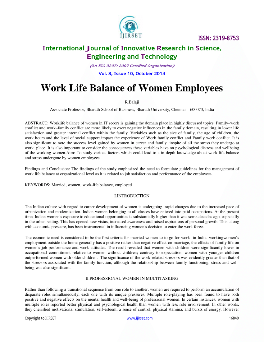 research papers on work life balance of female employees