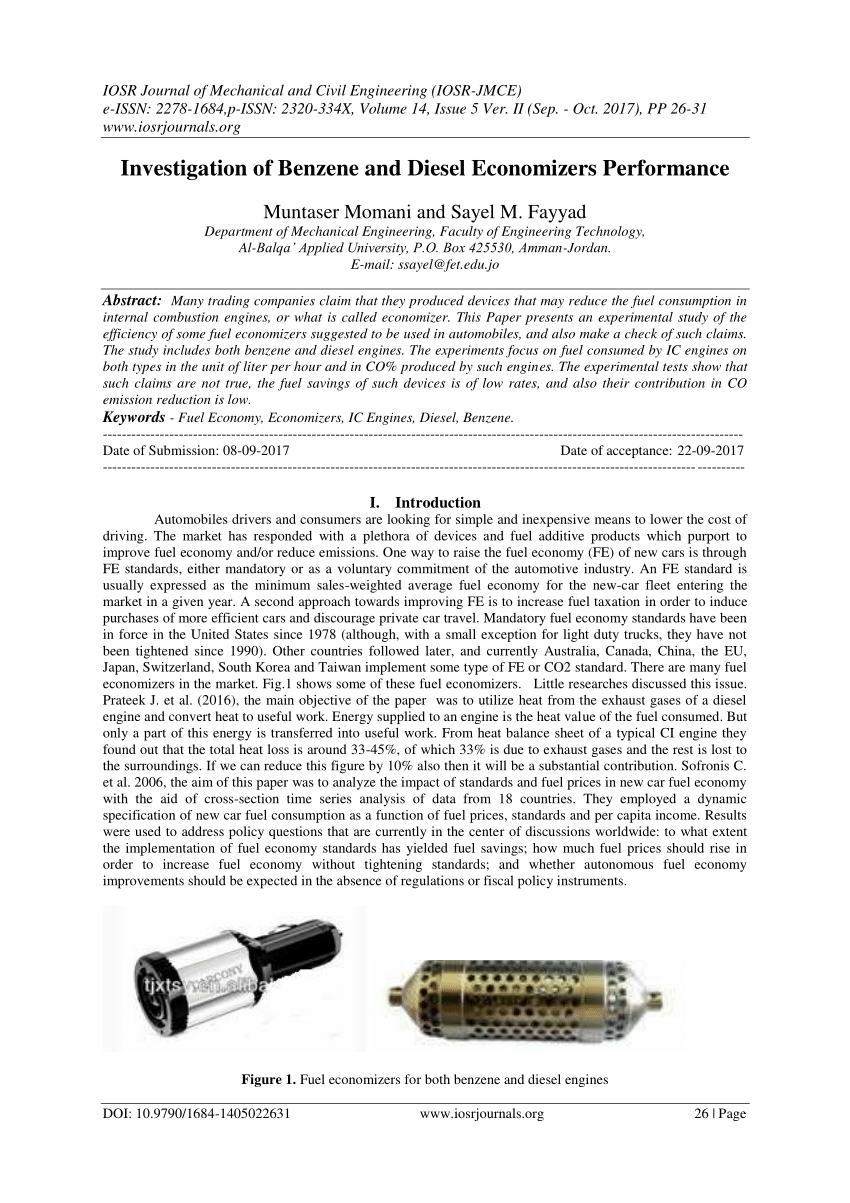 Pdf Investigation Of Benzene And Diesel Economizers Performance