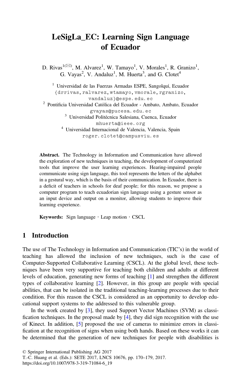 Pdf Lesigla Ec Learning Sign Language Of Ecuador