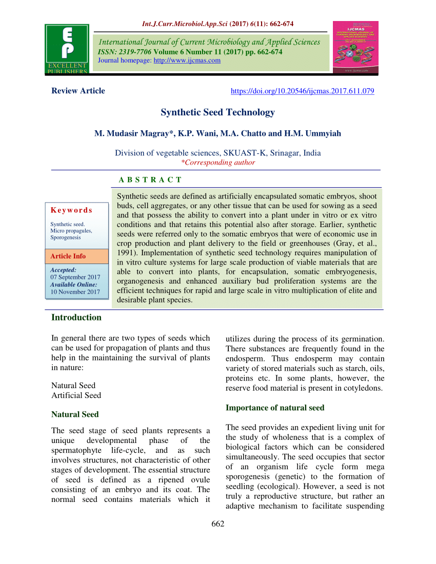 (PDF) Synthetic Seed Technology
