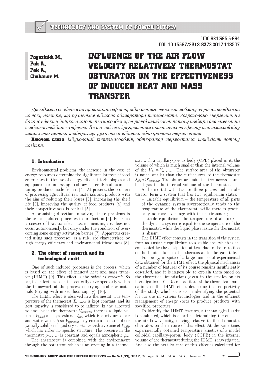PDF) Influence of the air flow velocity relatively thermostat ...