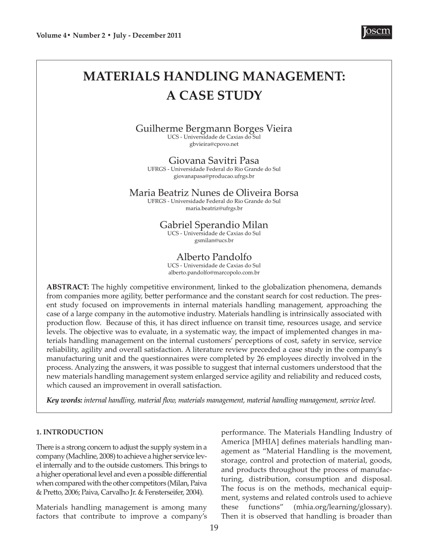Pdf Materials Handling Management A Case Study