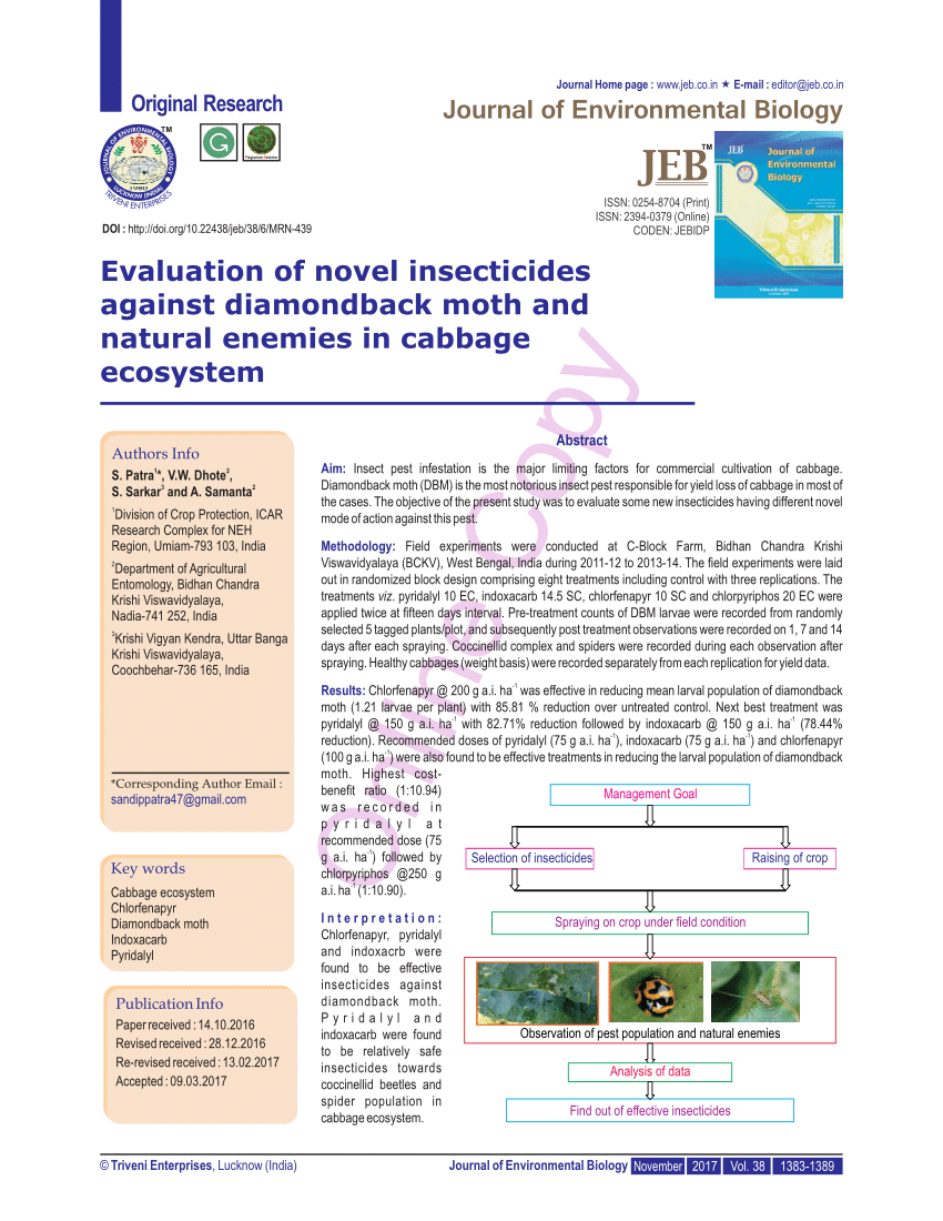 Pdf Evaluation Of Novel Insecticides Against Diamondback Moth And Natural Enemies In Cabbage Ecosystem