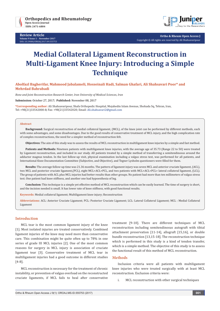 Medial Collateral ligament (MCL) Reconstruction