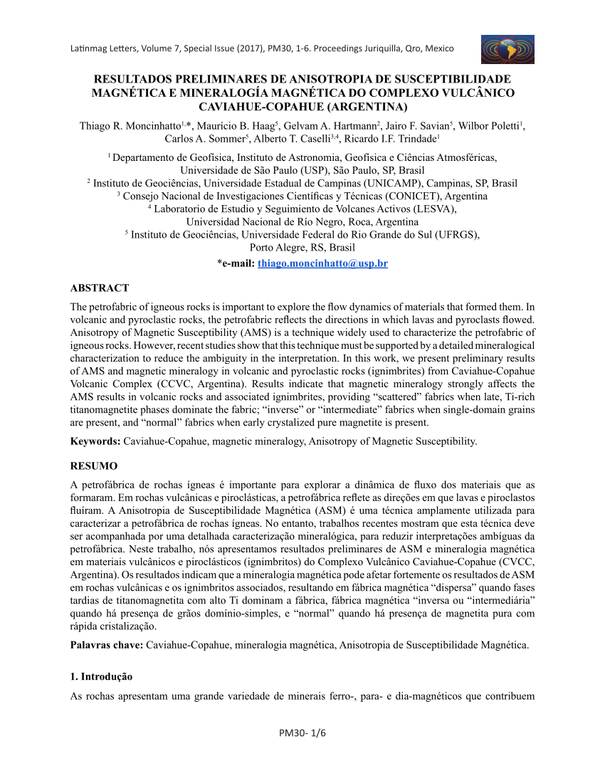 PDF) Anisotropia de susceptibilidade magnética aplicada a determinação do  sentido de fluxo de lavas e ignimbritos do Coomplexo Vulcânico  Caviahue-Copahue (Argentina)