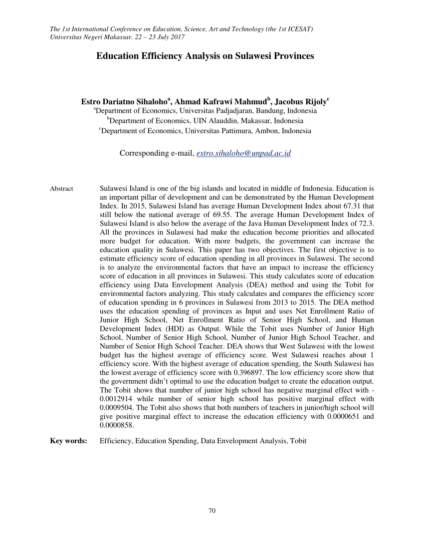 Pdf Education Efficiency Analysis On Sulawesi Provinces