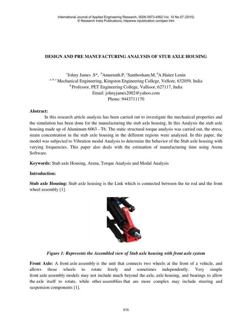 pdf design and pre manufacturing analysis of stub axle housing of stub axle housing