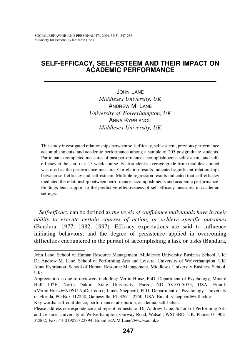 self esteem research papers