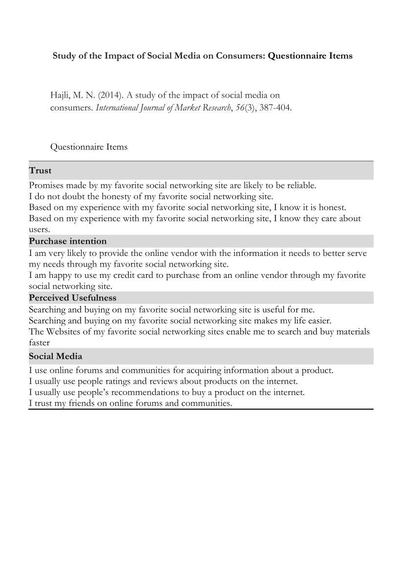 research paper questionnaire about social media