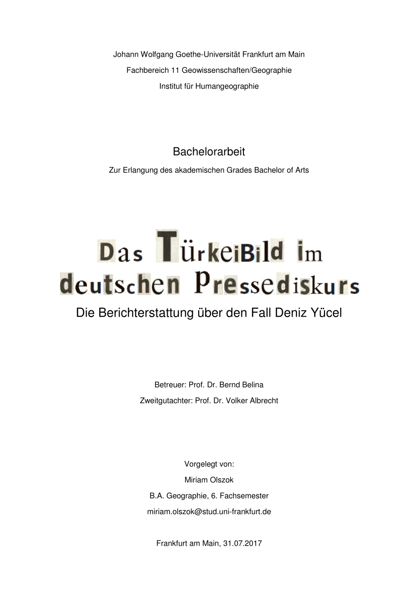 PDF Das Türkeibild im deutschen Pressediskurs Berichterstattung über den Fall Deniz Yücel