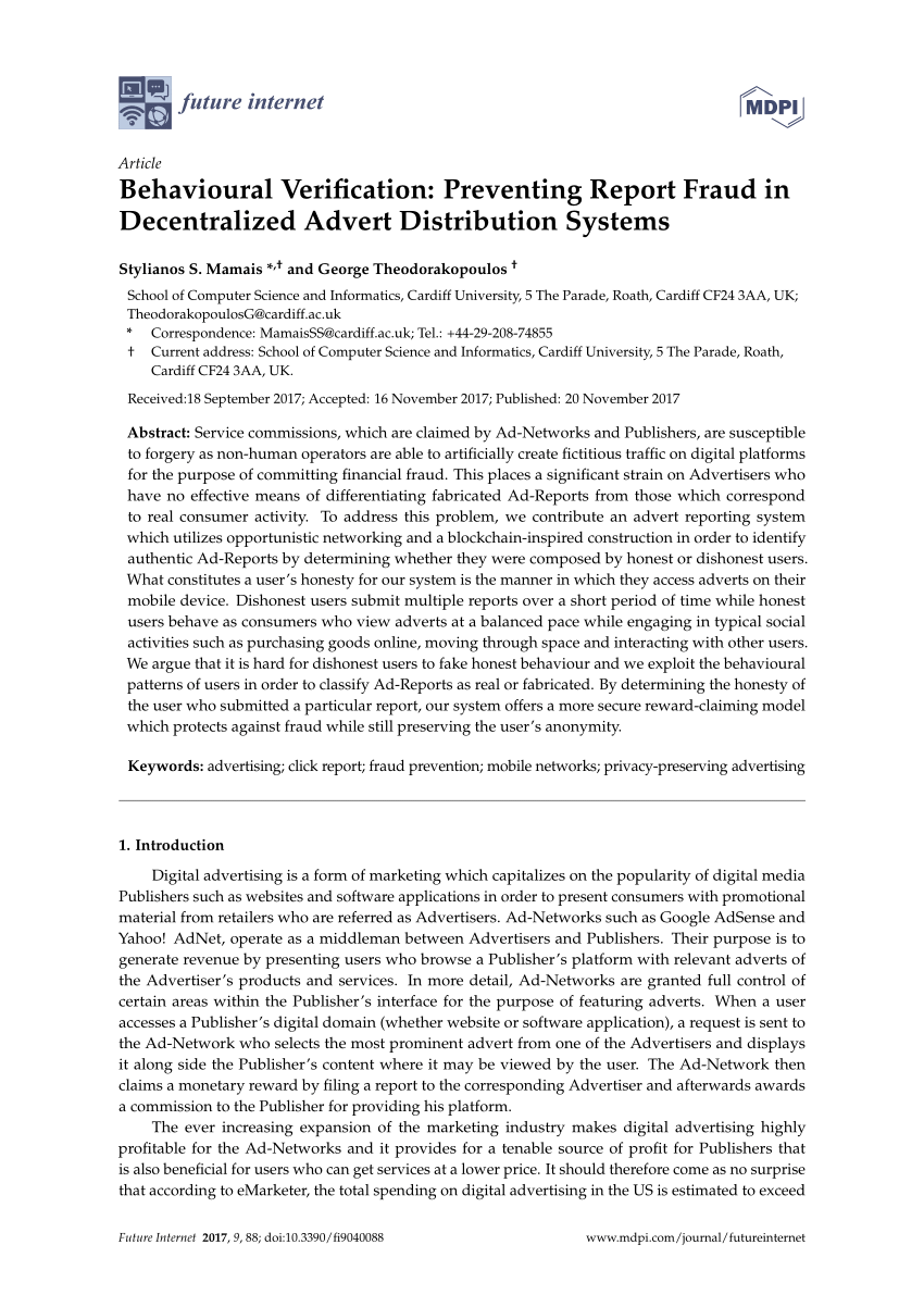 PDF) Behavioural Verification: Preventing Report Fraud in Decentralized  Advert Distribution Systems