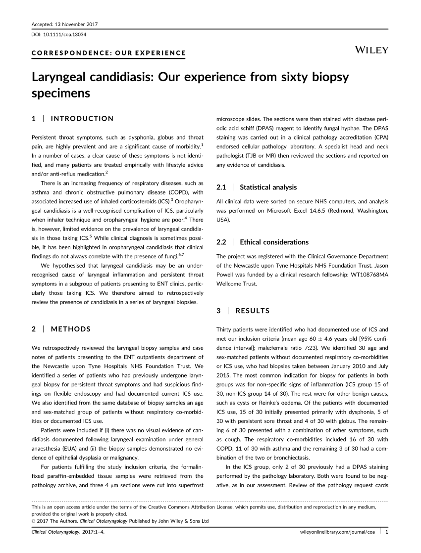 (PDF) Laryngeal candidiasis: Our experience from sixty biopsy specimens