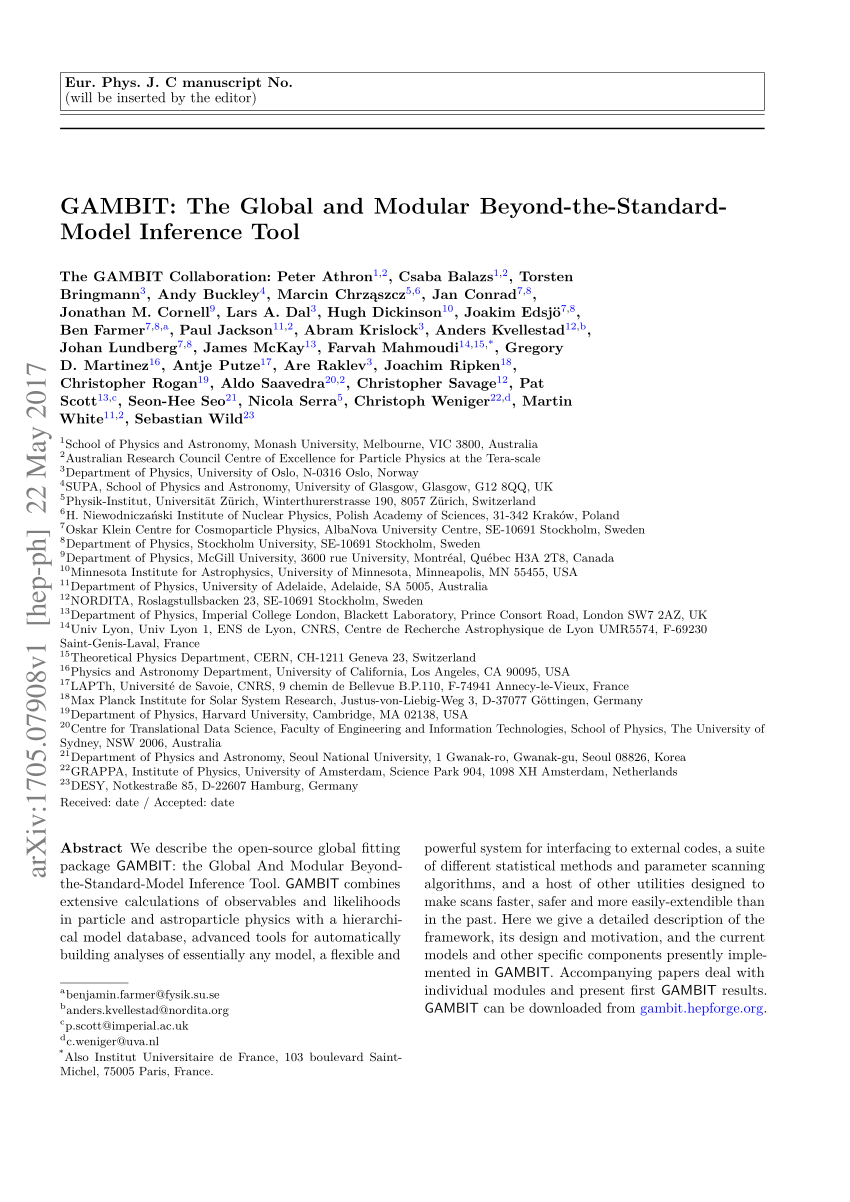 PDF) GAMBIT: The Global and Modular Beyond-the-Standard-Model ...