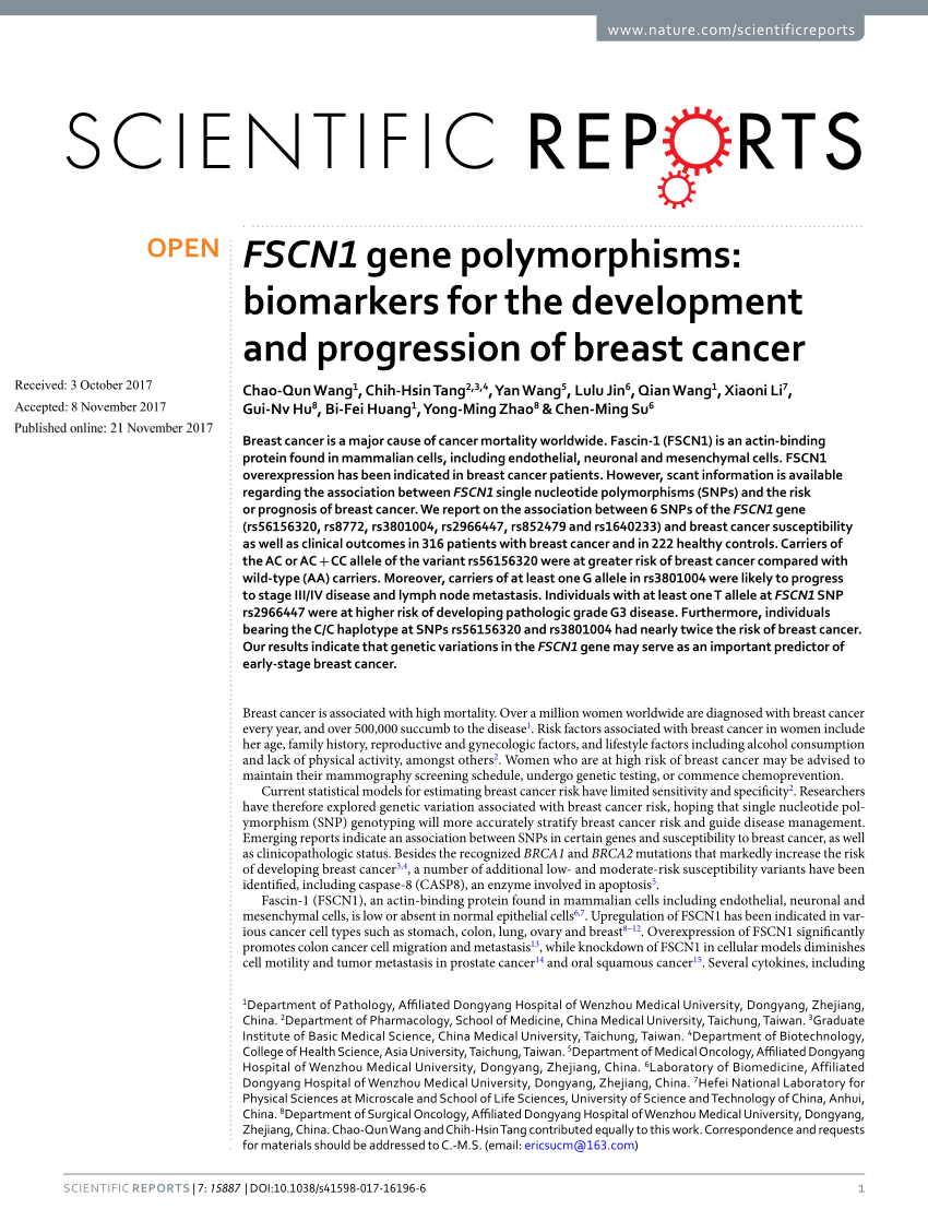 PDF) FSCN1 gene polymorphisms: Biomarkers for the development and 