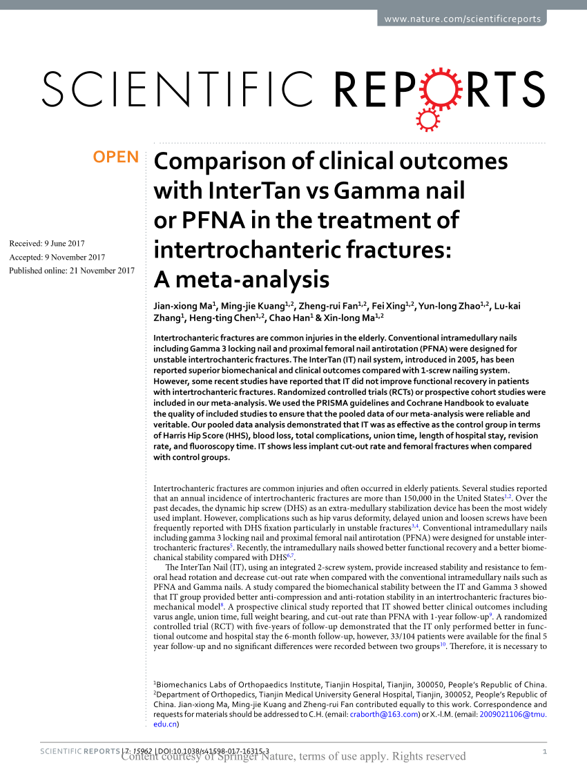 PDF A Comparative Study of TRIGEN INTERTAN Nail InterTAN and Proximal  Femoral Nail Antirotation 2 PFNA2 in the Patients with Intertrochanteric  Fractures  Semantic Scholar