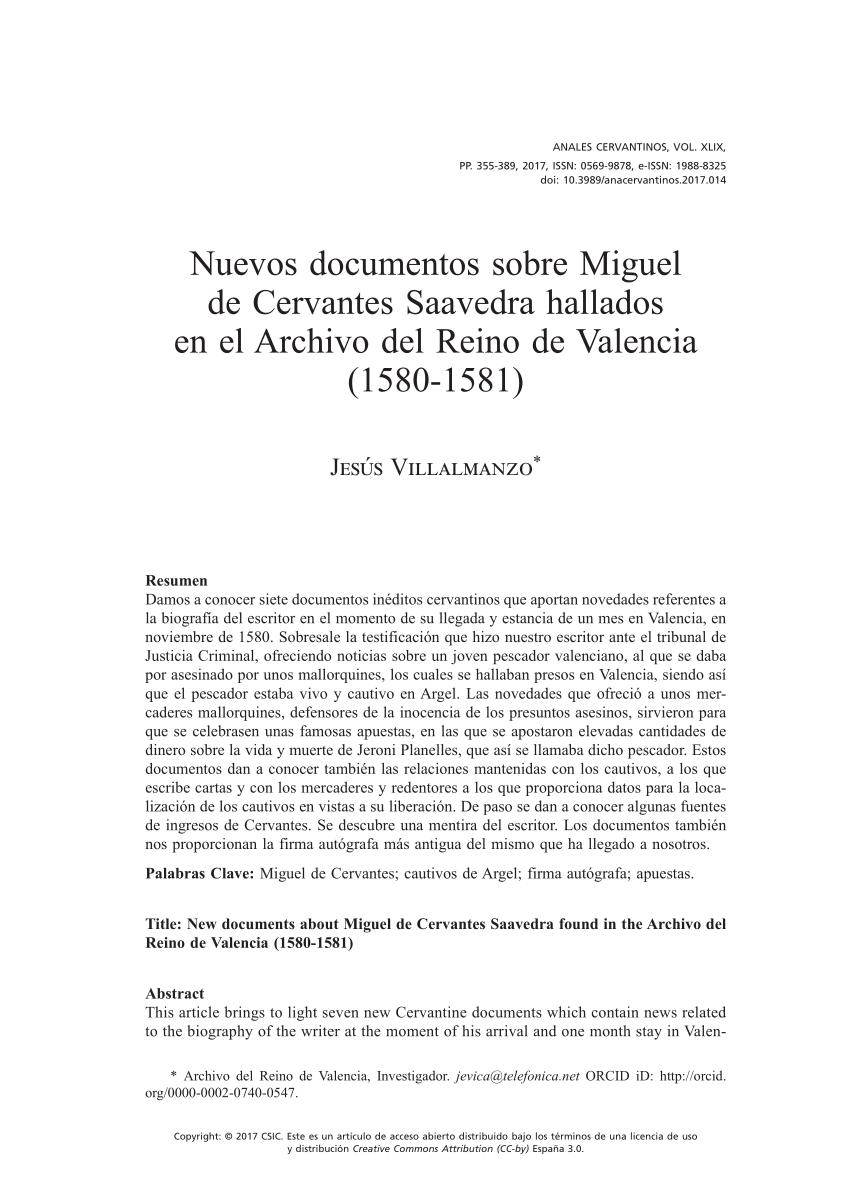 PDF) Nuevos documentos sobre Miguel de Cervantes Saavedra hallados ...