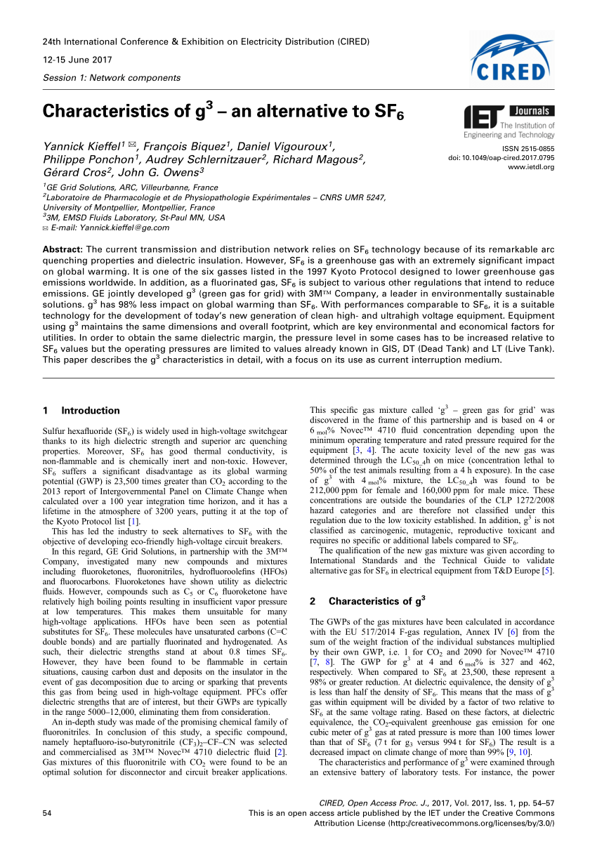 Pdf Characteristics Of G3 An Alternative To Sf6