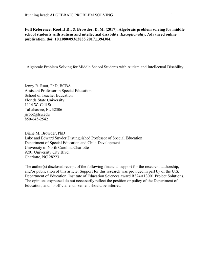 algebraic problem solving for middle school students with autism and intellectual disability