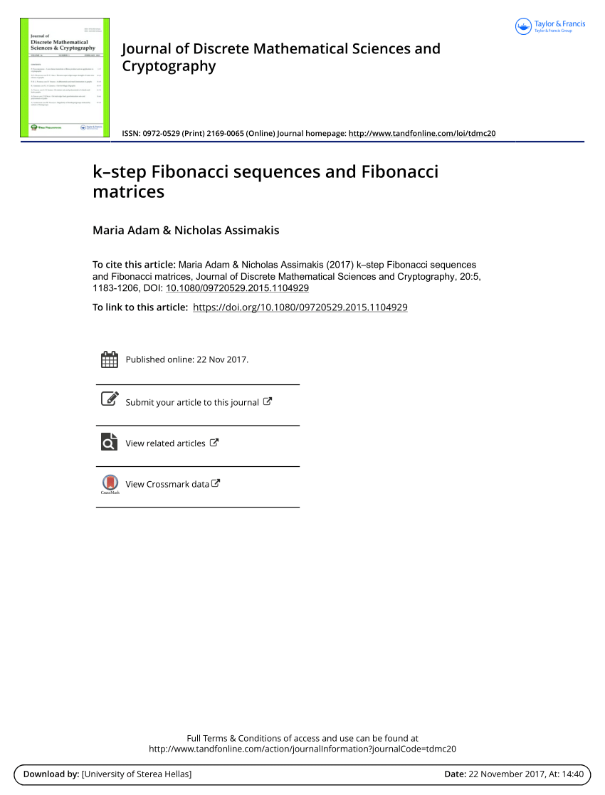 Pdf K Step Fibonacci Sequences And Fibonacci Matrices